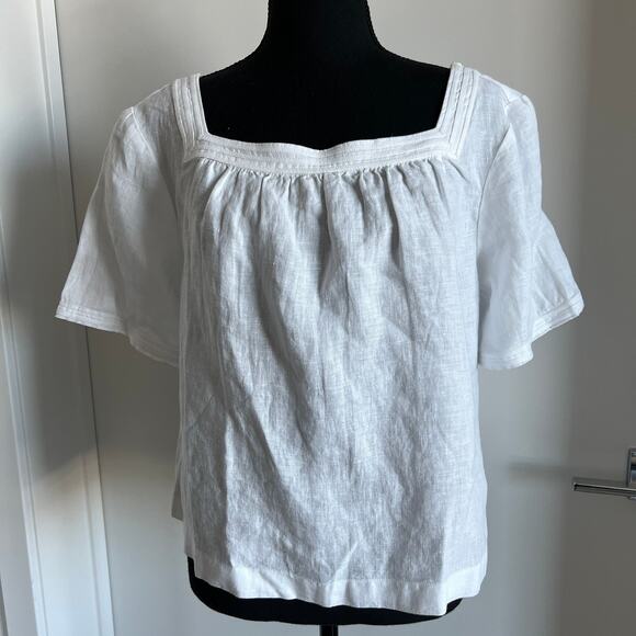 J Crew Sailor Squareneck Top In Linen Womens Large White - Picture 1 of 9